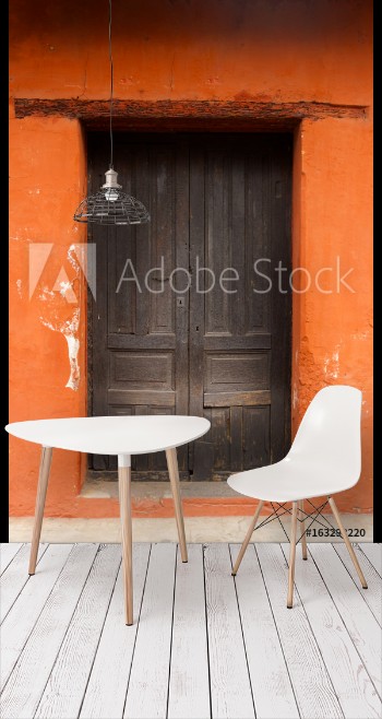 Picture of Window and wooden door in colonial house of La Antigua Guatemala Central America